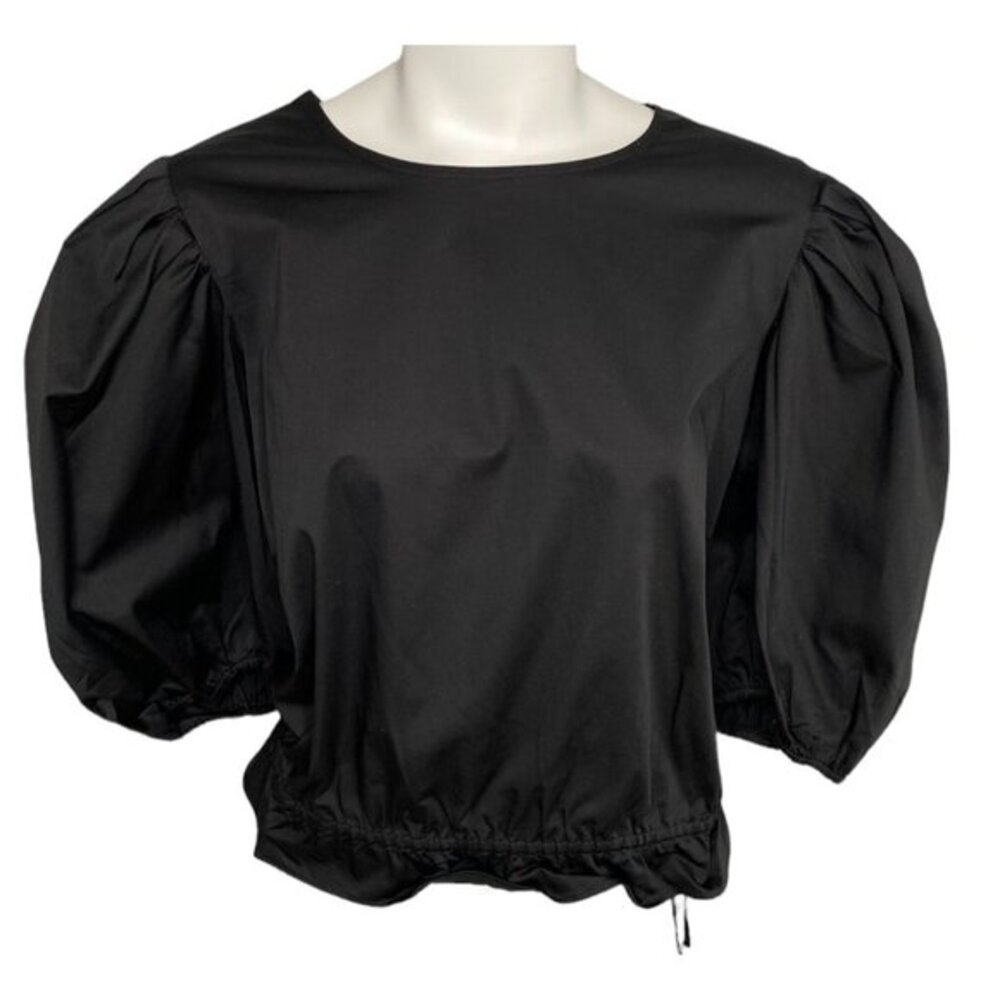 Danielle Bernstein Blouse Top Women's 2X Black Plus‎ Size Side Tie Puff Sleeves